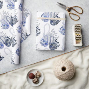 Elegante Mooie Zwaan In Indigo Blauwe Aquarel Cadeaupapier