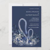 Elegante mooie zwaan in marineblauwe bruiloft kaart (Voorkant)