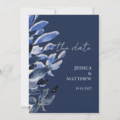 Elegante mooie zwaan in marineblauwe bruiloft save the date (Voorkant)