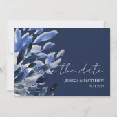 Elegante mooie zwaan in marineblauwe bruiloft save the date (Voorkant)
