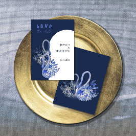 Elegante mooie zwaan in marineblauwe bruiloft save the date
