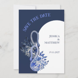 Elegante mooie zwaan in marineblauwe bruiloft save the date