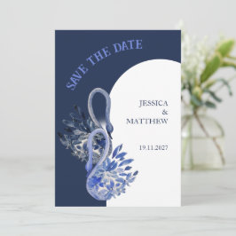 Elegante mooie zwaan in marineblauwe bruiloft save the date