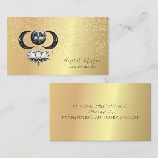 Elegante Moon Lotus Gold Confetti Yoga Visitekaartje (Voorkant / Achterkant)