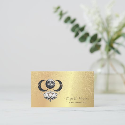 Elegante Moon Lotus Gold Confetti Yoga Visitekaartje (Staand voorkant)