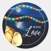 Elegante Moonlit Beach bruiloft gunst Ronde Sticker (Voorkant)