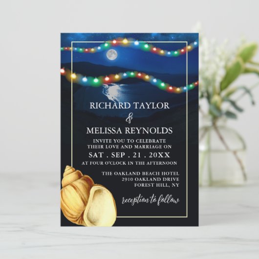 Elegante Moonlit Beach bruiloft Kaart (Staand voorkant)