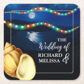 Elegante Moonlit Beach bruiloft Kartonnen Onderzetters (Voorkant)