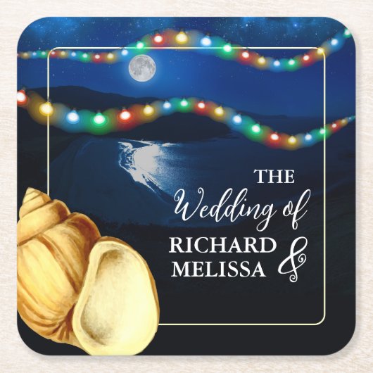Elegante Moonlit Beach bruiloft Kartonnen Onderzetters (Voorkant)