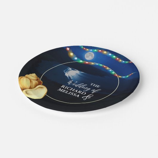 Elegante Moonlit Beach bruiloft Papieren Bordje (Gekanteld)