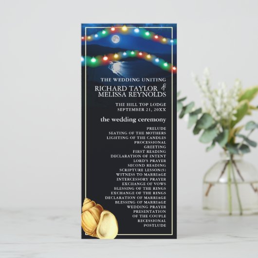 Elegante Moonlit Beach bruiloft Programmakaart (Staand voorkant)