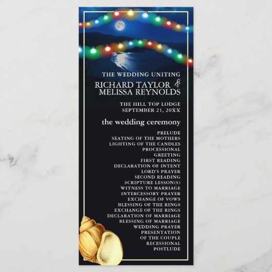 Elegante Moonlit Beach bruiloft Programmakaart (Voorkant)