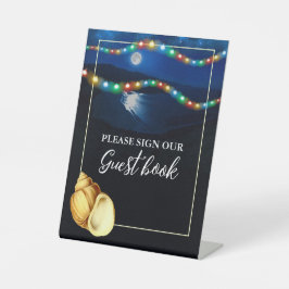 Elegante Moonlit Beach bruiloft Reclamebord Met Voetstuk