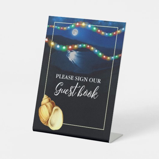 Elegante Moonlit Beach bruiloft Reclamebord Met Voetstuk (Voorkant)