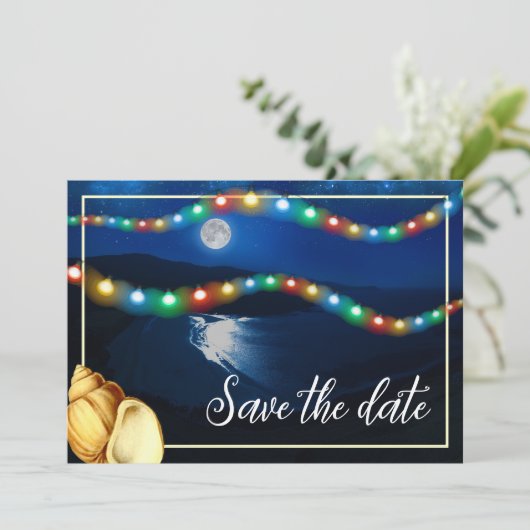 Elegante Moonlit Beach bruiloft Save The Date (Staand voorkant)