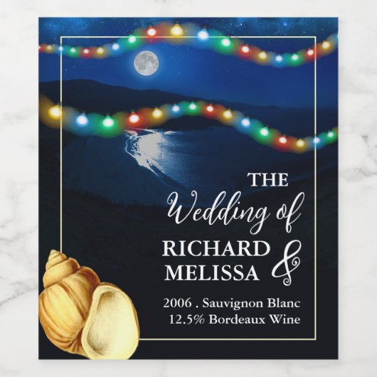 Elegante Moonlit Beach bruiloft Wijn Etiket (Enkel label)