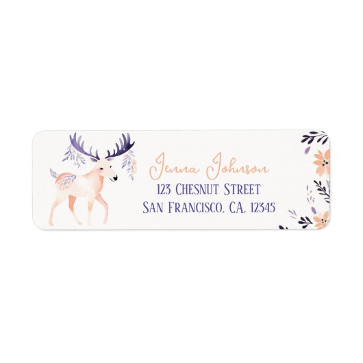 Elegante Moose Boho Perzik Lavendel Floral Design Etiket (Voorkant)