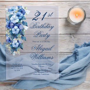 Elegante Morning Glories Blauwe Bloemen 21ste Verj Acryl Uitnodigingen