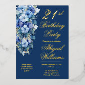 Elegante Morning Glories Blauwe Bloemen 21ste Verj Folie Uitnodiging (Voorkant)