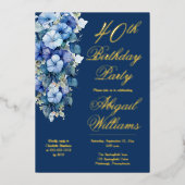 Elegante Morning Glories Blauwe Bloemen 40ste Verj Folie Uitnodiging