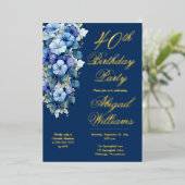 Elegante Morning Glories Blauwe Bloemen 40ste Verj Folie Uitnodiging