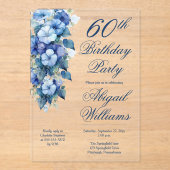 Elegante Morning Glories Blauwe Bloemen 60e verjaa Acryl Uitnodigingen (Voorkant)