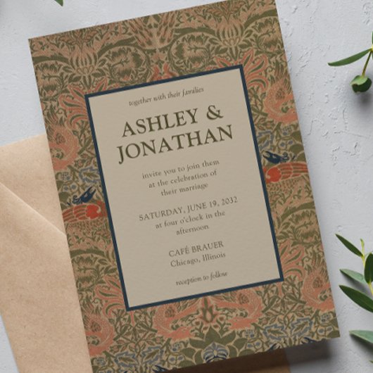 Elegante Morris Peacock & Dragon Pattern Wedding Kaart