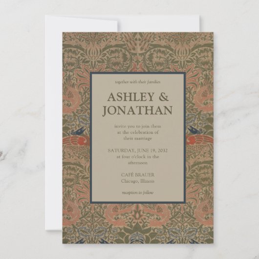 Elegante Morris Peacock & Dragon Pattern Wedding Kaart (Voorkant)