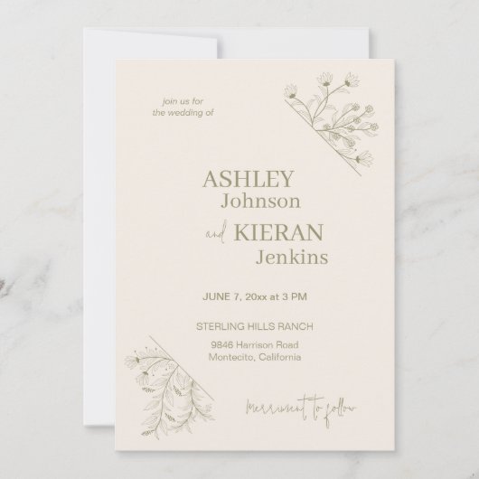 Elegante mos groene bruiloft kaart (Voorkant)