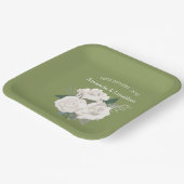 Elegante Mos Groene en Witte Rozen Bruiloft Papieren Bordje (Gebogen)