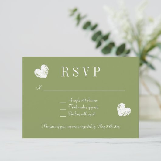 Elegante mos groene RSVP bruiloft antwoord kaarten (Staand voorkant)