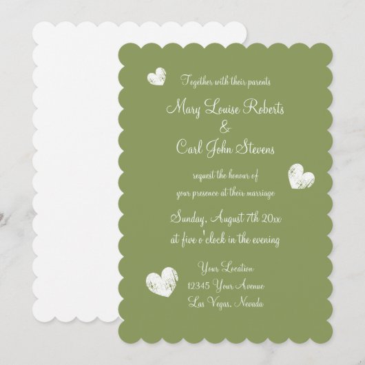 Elegante mos groene scallop bruiloft uitnodiging (Voorkant / Achterkant)