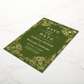 Elegante mosgroene chic boho bewaar de datum folie uitnodiging (Gedraaid)