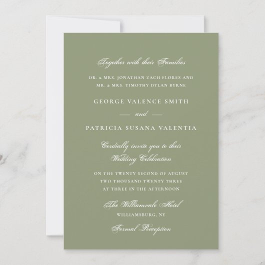 Elegante Mosgroene Script Bruiloft Kaart (Voorkant)