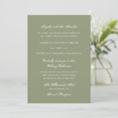 Elegante Mosgroene Script Bruiloft Kaart (Staand voorkant)
