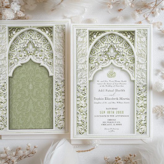 Elegante moslim bruiloft bloemenboog islamitisch kaart