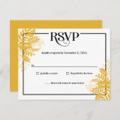 Elegante Mosterd Gele Bladeren, Zwart & Wit RSVP (Voorkant / Achterkant)