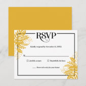 Elegante Mosterd Gele Bladeren, Zwart & Wit RSVP Kaartje (Voorkant / Achterkant)