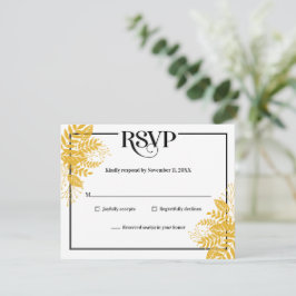 Elegante Mosterd Gele Bladeren, Zwart & Wit RSVP Kaartje