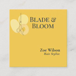 Elegante Mosterd Gele Navy Bloemrijke Kapsalon Sty Vierkante Visitekaartje