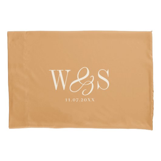 Elegante mosterd initiaal bruiloft kussensloop (Voorkant)