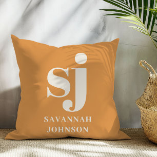 Elegante mosterd monogram initiaal  kussen