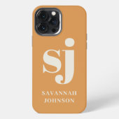Elegante mosterd monogram initialen iPhone hoesje (Achterkant)