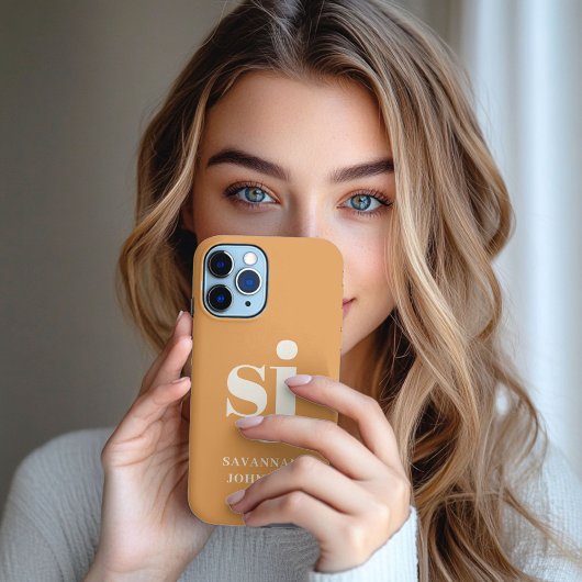 Elegante mosterd monogram initialen iPhone hoesje