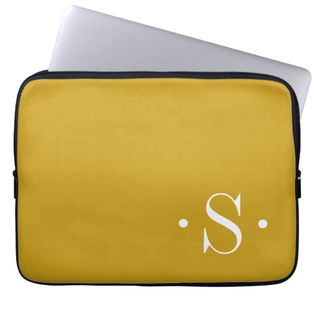 Elegante mosterd monogram laptophoes laptop sleeve (Voorkant)
