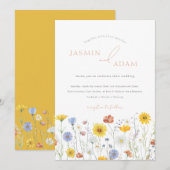 Elegante Mosterd Wildflowers Monogram bruiloft Kaart (Voorkant / Achterkant)