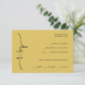 Elegante mosterd zonnebloem kalligrafie RSVP kaartje (Staand voorkant)