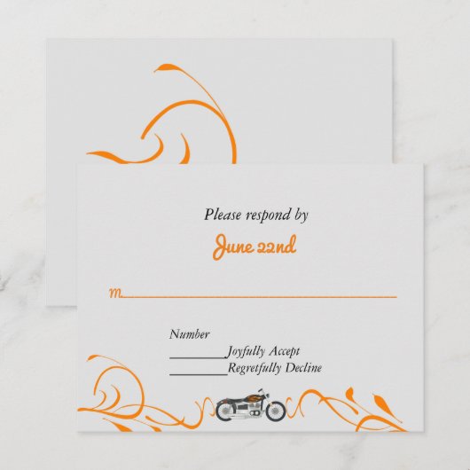 Elegante motorfiets en wervelingen bruiloft RSVP (Voorkant / Achterkant)