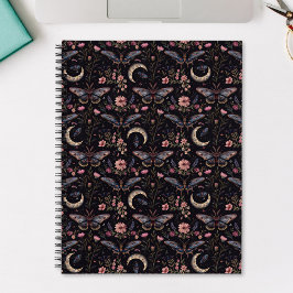Elegante Motten Bloemen en Manen Mystiek Patroon Notitieboek
