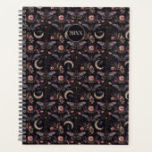 Elegante Motten Bloemen en Manen Mystiek Patroon Planner (Voorkant)